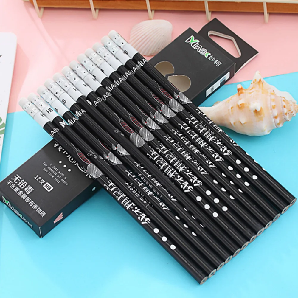 

Korean Practical HB Pencil 12 Sticks Per Box Student Lead-free Poison Take Notes Writing Pens For School Chancery Supplies