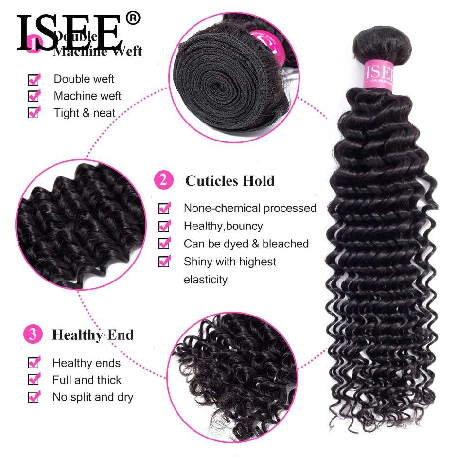 ISEE HAIR Deep Wave Bundles With Frontal Remy Human Hair Bundles With Frontal 13*4 Pre Plucked Brazilian Hair Weave Bundles ISEE HAIR Deep Wave Bundles With Frontal Remy Human Hair Bundles With Frontal 13*4 Pre Plucked Brazilian Hair Weave Bundles