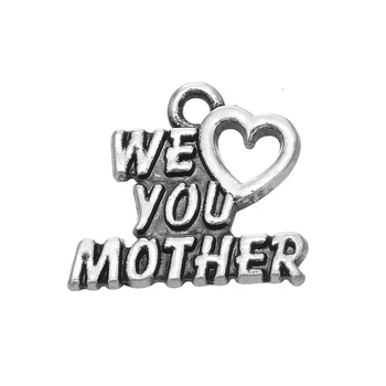 

30PCS Charms DIY Heart Letter Dangle Jewelry Antique Silver WE YOU MOTHER Letter Charms Pendants Jewelry Wholesale