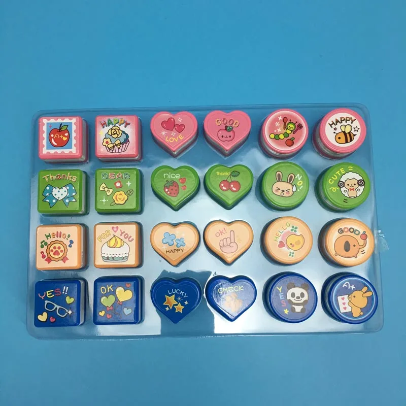 

Self Inking Cartoon Seal Teachers Stamp for Homework Kids Decorative Stamps Scrapbook School Assessment 24Pcs