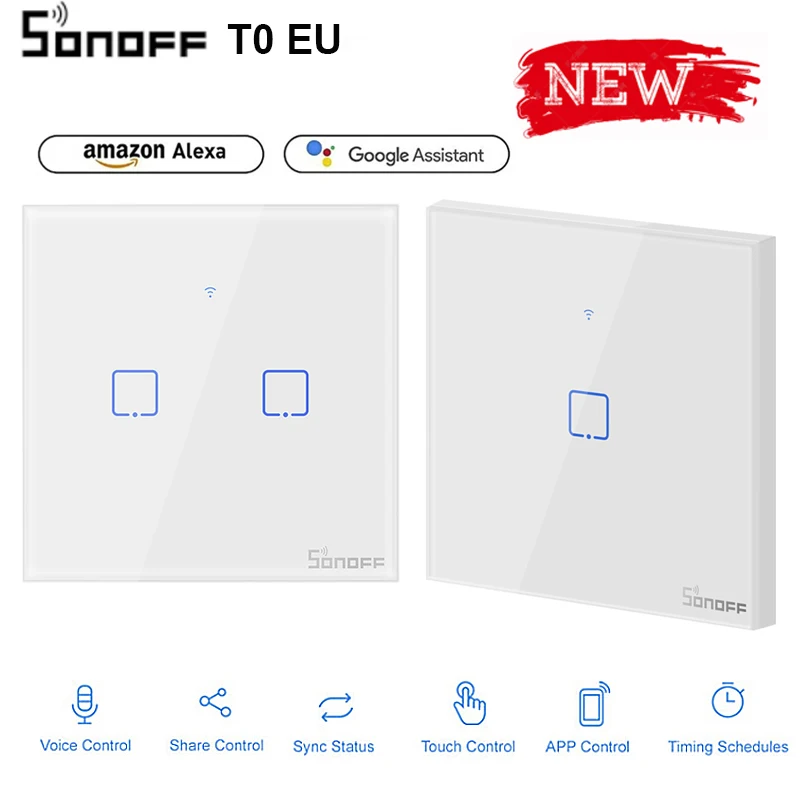 Itead Sonoff T0 ЕС 86 Размеры 1/2/3 TX настенных выключателей Дистанционное управление переключатель Wi-Fi с границы работает с Alexa Google Home