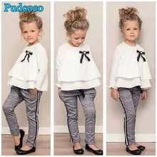 Pudcoco/Новинка г.; брендовые шифоновые топы с длинными рукавами для маленьких девочек; блузка+ брюки в полоску; штаны; одежда