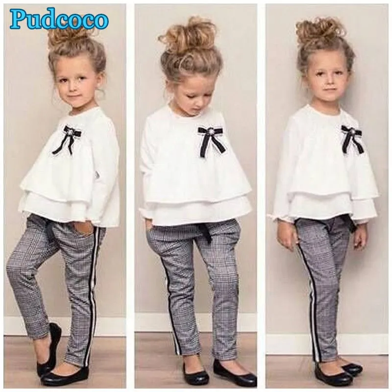 

Pudcoco 2019 Brand New Toddler Baby Girl Chiffon Long Sleeve Tops Blouse+Stripes Trousers Pants Clothes