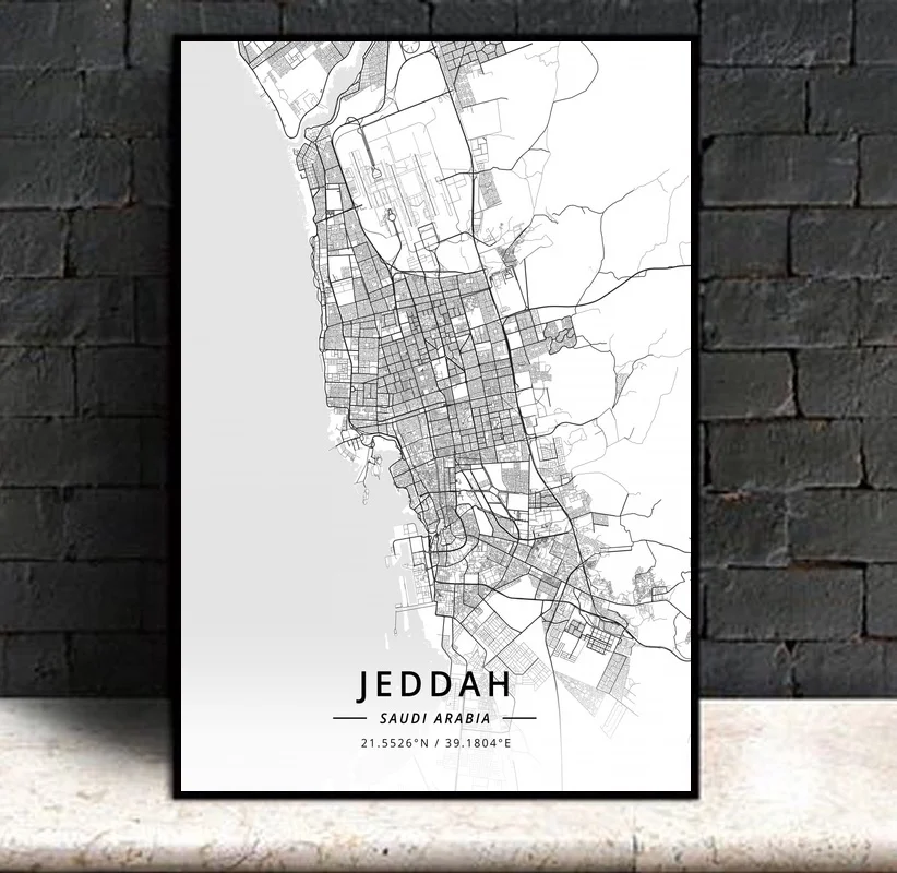 Jeddah Saudi Arabia Modern City Map Canvas Art Print Home Room Decor Poster | Дом и сад