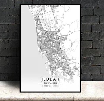 

Jeddah Saudi Arabia,Modern City Map Canvas Art Print Home Room Decor Poster