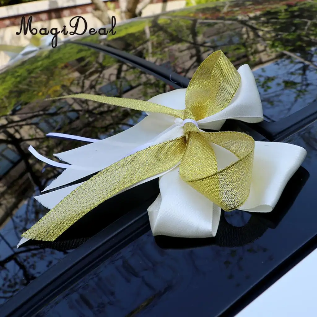 MagiDeal 12pcs/Set Wedding Car Decorations Kit DIY Artificial Silk Flower Ribbon Bows Car Roof Door Mirror Wedding Supplier