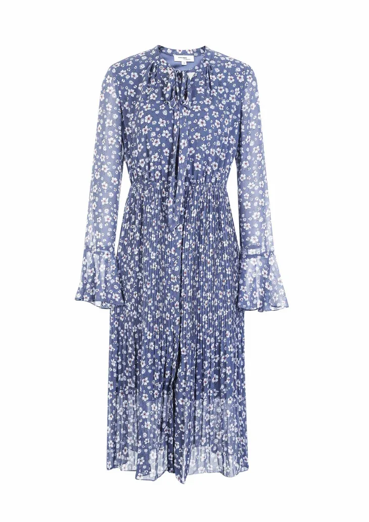 Vero Moda Printed V-neck Lace-up Pleated Mid-length Chiffon Boho Dress | 318305521