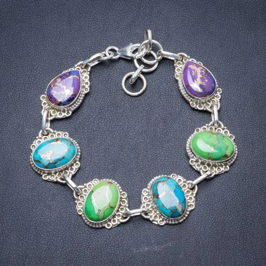 

Natural Turquoise Handmade Unique 925 Sterling Silver Bracelet 7 1/2-8 1/2" Y2879