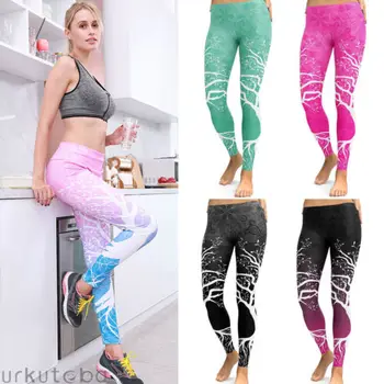 

Casual Women Fitness Ladies Leggings Tree Print Skinny Stretch High Waist Patchwork One Piece