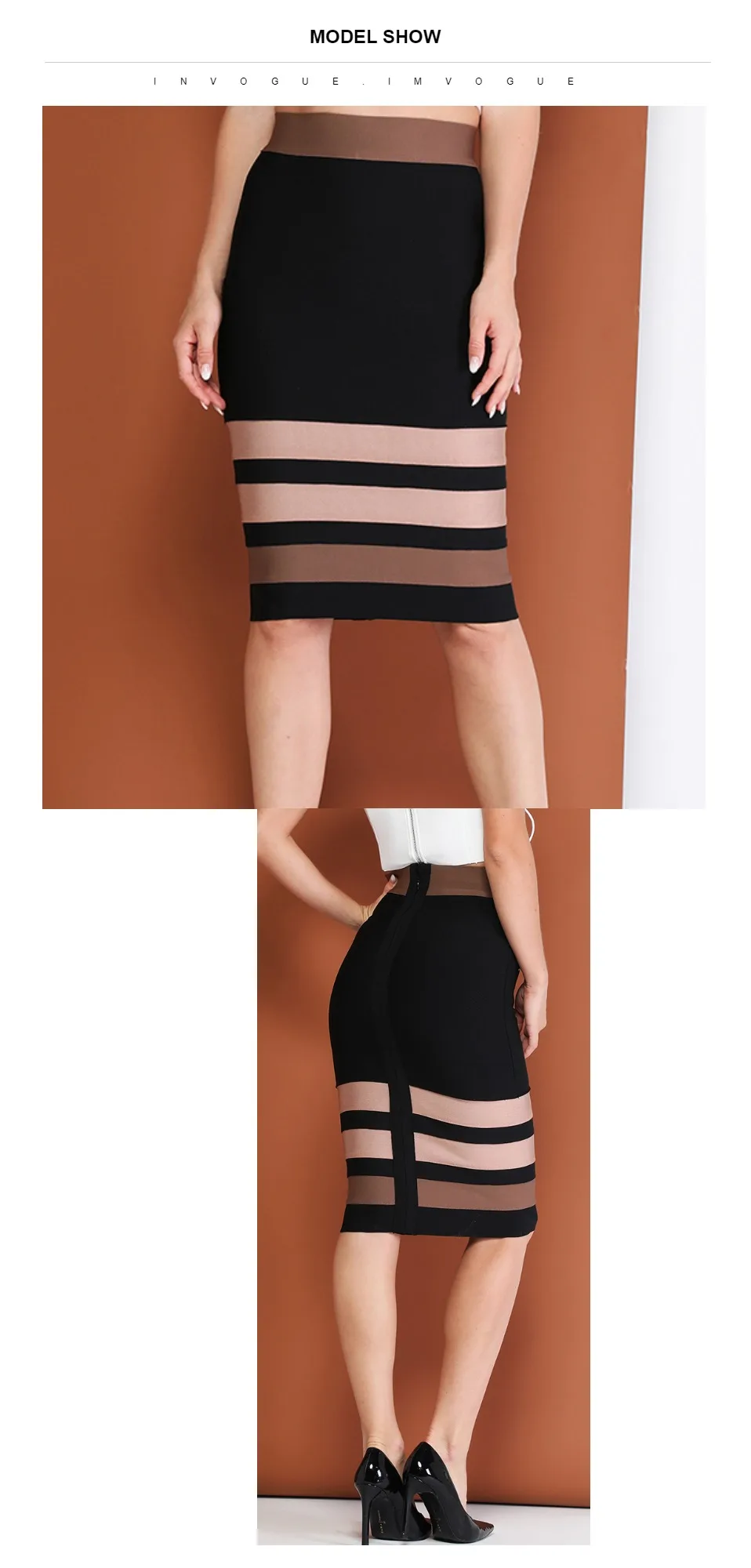 INVOGUE. IMVOGUE Цвет Блок Полосатый высокая Талия Bodycon Мода повязки юбка