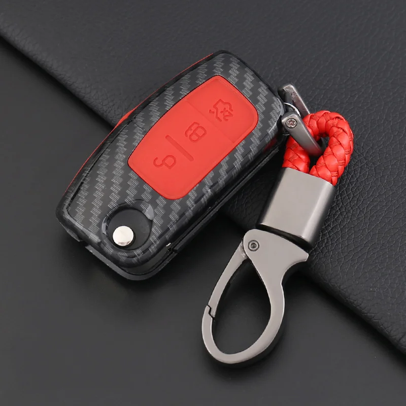 

Carbon Fiber Silicone Cover for Ford Fiesta Focus 2 Ecosport Kuga Escape Car Flip folding Remote key Case 3 Buttons