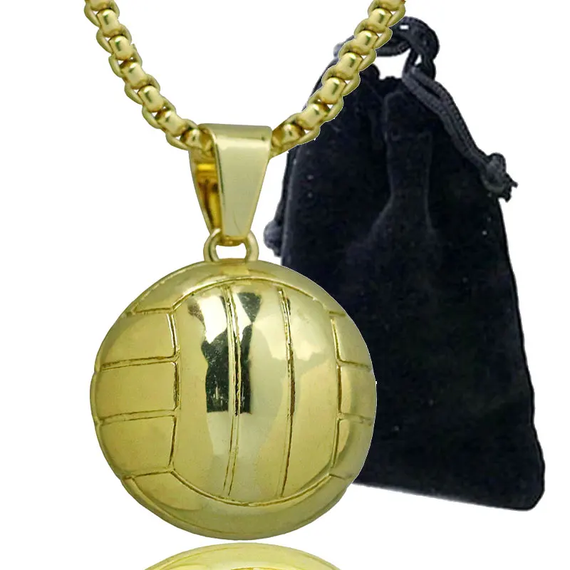 

Sport Gym Volleyball Necklaces & Pendants Gold Color Stainless Steel Snake Chain Necklace Ball Fitness Men Jewelry 23in 10pcs