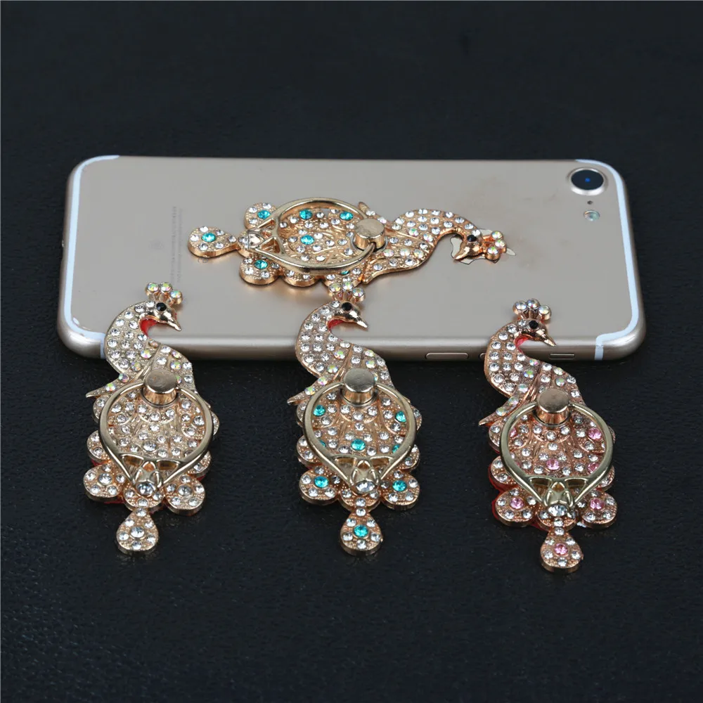 Universal Finger Ring Stand Bracket Buckle Rhinestone Peacock Mobile Phone Holder for iPhone 7 Samsung Galaxy S7 edge Support