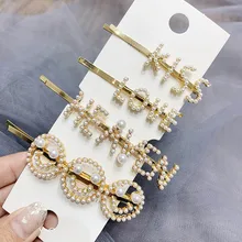 Заколка для волос с буквенным принтом, стразы, жемчуг, серебро, акрил, заколка для волос, милый головной убор, аксессуары для волос для женщин, красота