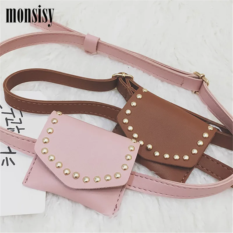 Monsisy Children Waist Fanny Bag Packs PU Leather Retro Rivet Kid Baby Girl Boy Adjustable Fanny Money Waist Bags Belt Pack Gift