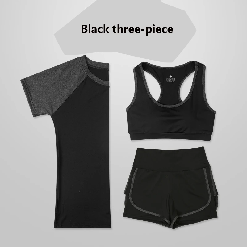 Спортивный костюм из двух предметов, свободная летняя одежда для фитнеса и йоги, спортивный костюм для женщин - Цвет: Black three-piece