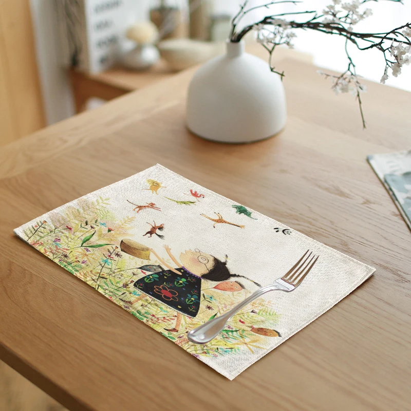 Весенняя серия столовые салфетки льняная маленькая девочка бабочка Трава