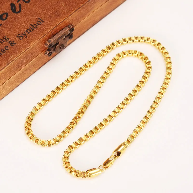 

50cm 3mm Brand Ethiopian Square 18 k Yellow Fine Solid Gold FINISH Thick Necklaces Box Chain Dubai Arab