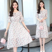 Summer Print Floral Party Long Women Dress Ruffle Elegant Lady Vacation Mesh Maxi Vintage Classic Chiffon Vestido New Arrivals