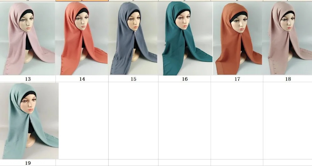 T3 высокое качество 115 см квадратный с жемчугом пузырь шифон хиджаб шарф, женская Шаль Обертывание головная повязка длинные 10 шт./партия