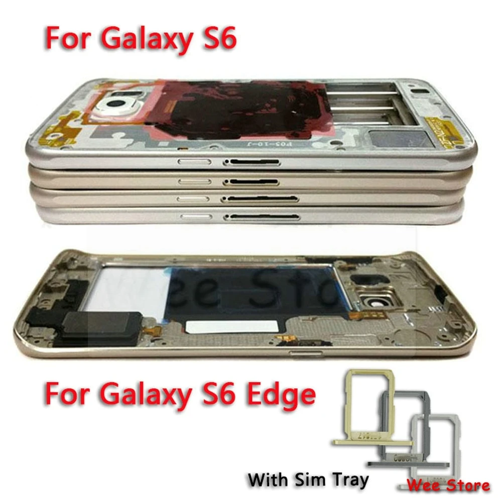 

For Samsung Galaxy S6 Edge G920F G925F Original LCD Screen Metal Front Middle Frame Bezel Housing Cover With Sim Card Holder