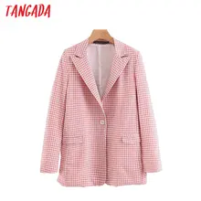 Tangada женский жакет женский пиджак оверсайз прямой силуэт красный пиджак розовый пиджак однобортный пиджак пиджак в клетку гусиная лапка геометрический принт 3Z83