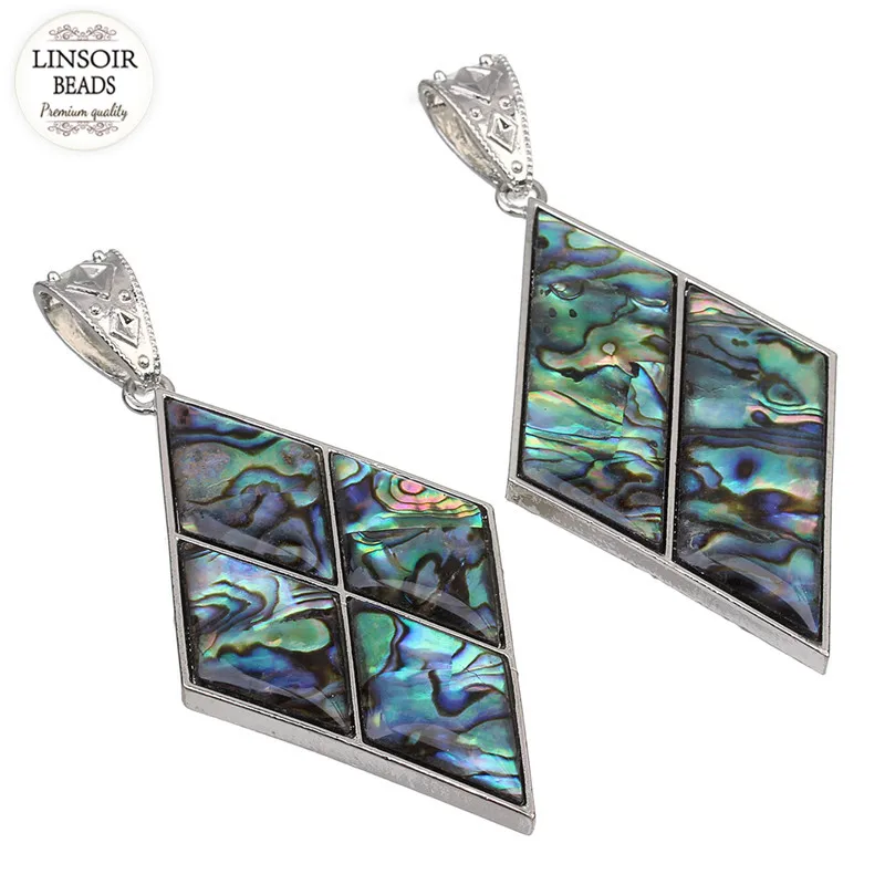

LINSOIR 1pcs Natural Abalone Shell Pendants 42x73mm Big Rhombic Mother Of Pearl Beach Shell Pendant for DIY Necklace Making