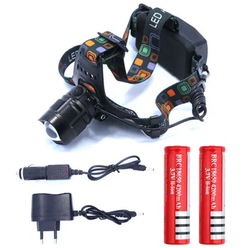

2200LM XM-L T6 LED Headlight Zoomable Headlamp 5 mode Head Light Lamp +2 PCS 18650 Rechargeable battery + Car charger