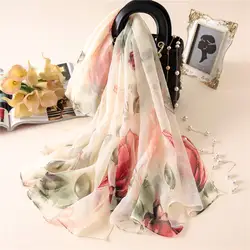 2019 большой шарф лето, защита от солнца шаль цветок печать шелковый шарф тонкий мягкий шарф женский пляжный шарф для волос foulard