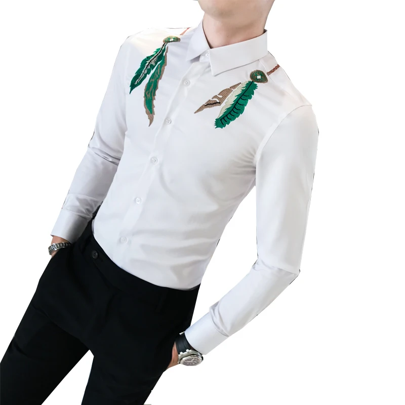 Черный, белый цвет с длинными рукавами Camisa Masculina Chemise Мужская, для общественных мест Для мужчин клуб нарядная рубашка Kemeja Pria 2019 Роскошные