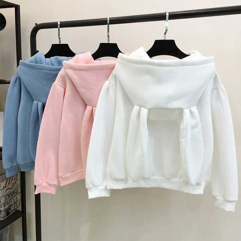 

White Hooded Cartoon Women's Sweatshirt Embroidery Long Sleeve Kawaii Hoodies Women 2019 Spring Autumn Students Hoody Female