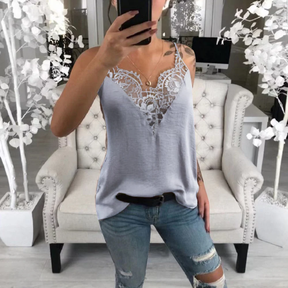 Light blue Pickyourlook женская рубашка Camis, сексуальная винтажная кружевная шифоновая майка, открытая, однотонная, повседневная, хлопковая, свободная, без рукавов, гипюр, Camisa - Цвет: Light blue