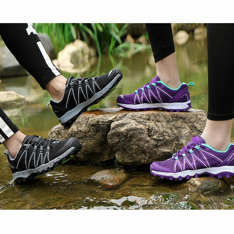 في الهواء الطلق المشي الرياضية أحذية ماء للنساء الرجال تنفس أحذية مائية بالشبكة التخميد رياضية المنبع تسلق أحذية الدانتيل
