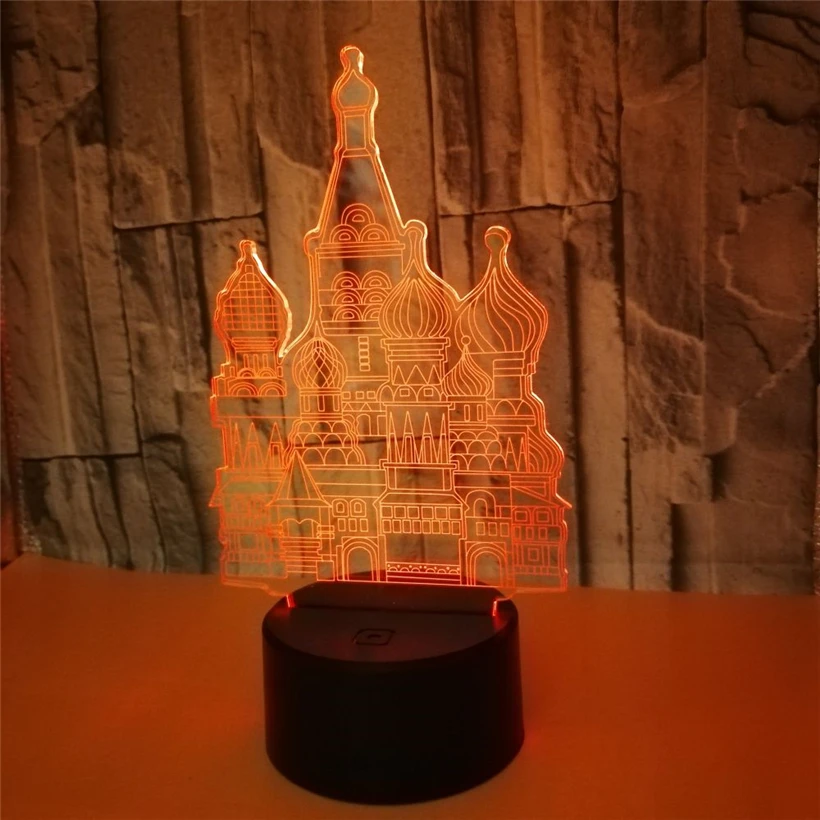 3D ночник исламские здания 7 цветов Изменение визуальный акриловый исламский дом