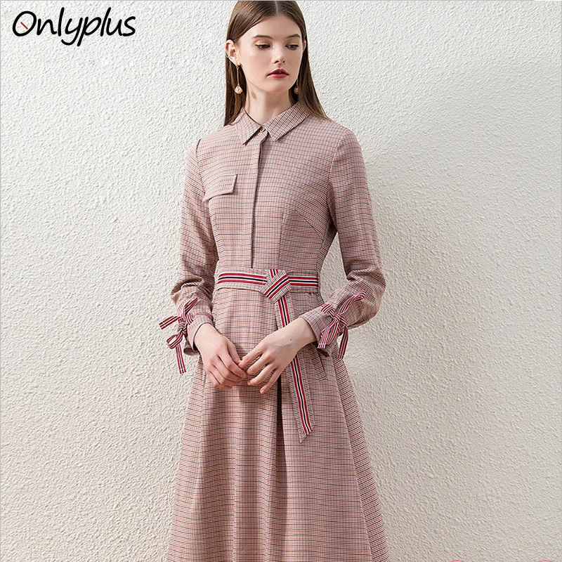 Onlyplus Офисная Леди в полоску клетчатое модное платье А-силуэта бизнес-тонкое женское платье Брендовое элегантное Новое дизайнерское