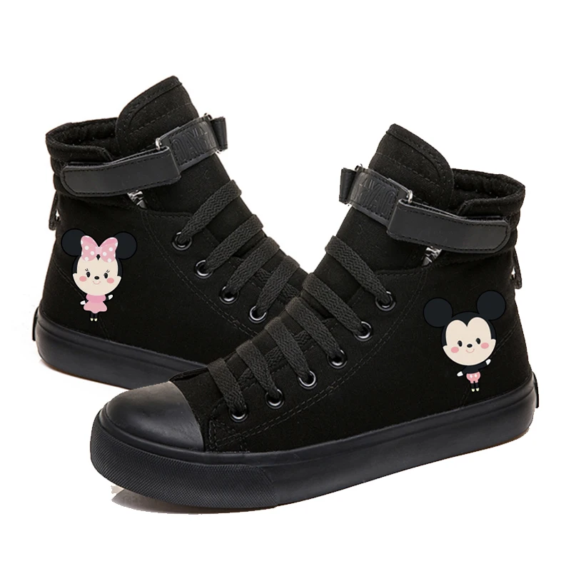 Женские кроссовки Mikey Mous для девочек; парусиновые кроссовки для подростков; повседневная обувь для девочек; кроссовки на шнуровке; Студенческая спортивная обувь - Цвет: F Black