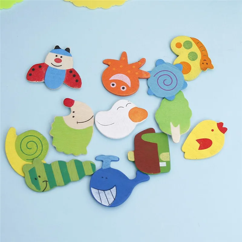 12 шт. набор морских животных стикеры на холодильник из дерева и магниты мультфильм детские игрушки подходит для кухонные украшения