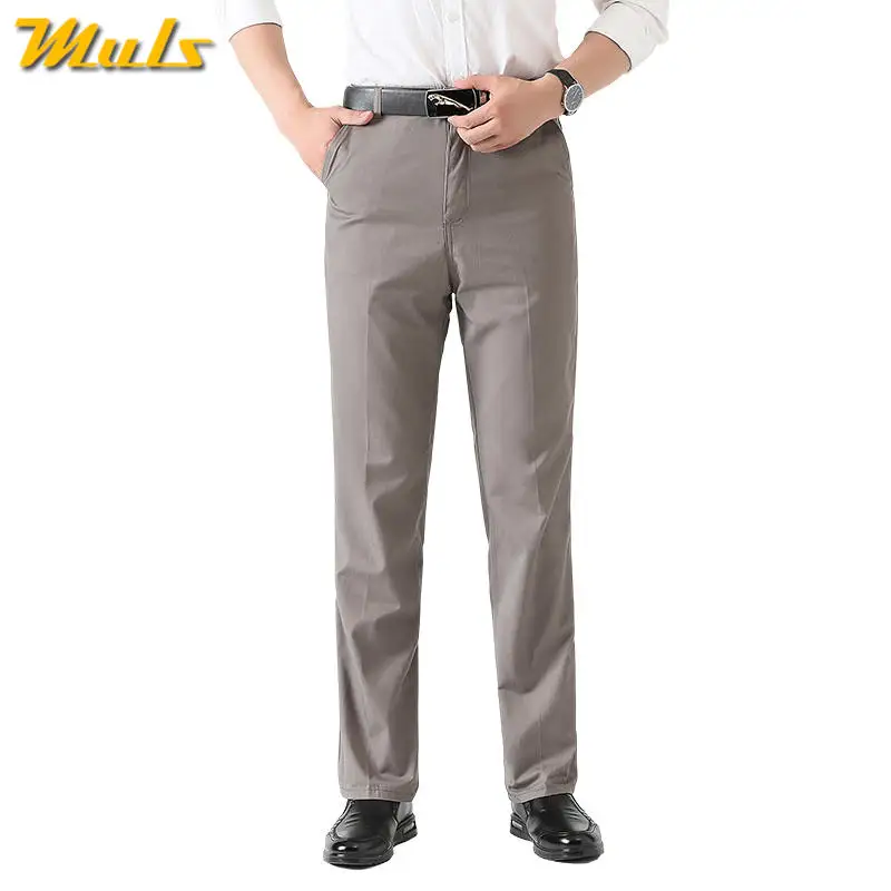 MuLS повседневные брюки мужские хлопковые прямые брюки карго весна лето осень формальные мужские рабочие брюки средняя талия полная длина размер 40 - Цвет: Mid Gray
