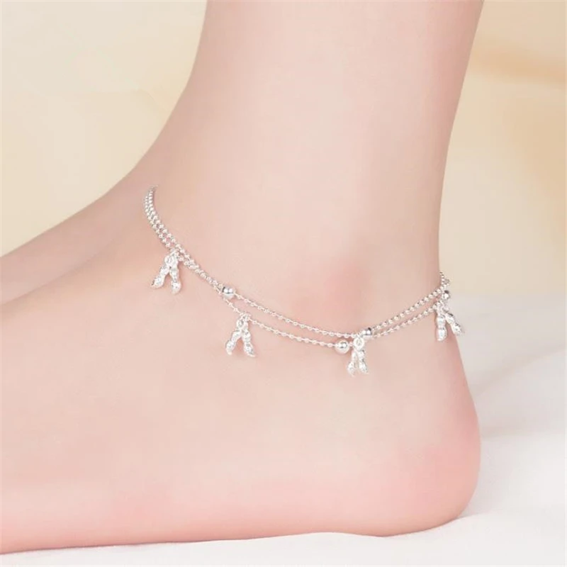 KOFSAC 2018 Summer New 925 Sterling Silver Chain Anklets Beach Party Cute Peanut Ankle Bracelets For Women Foot Jewelry Gifts KOFSAC 2018 Summer New 925 Sterling Silver Chain Anklets Beach Party Cute Peanut Ankle Bracelets For Women Foot Jewelry Gifts