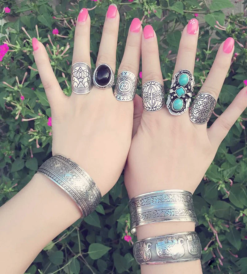 

Bohemian vintage punk boho tibetian silver rings bijoux women bagues unique anel feminino bague femme join ring R250