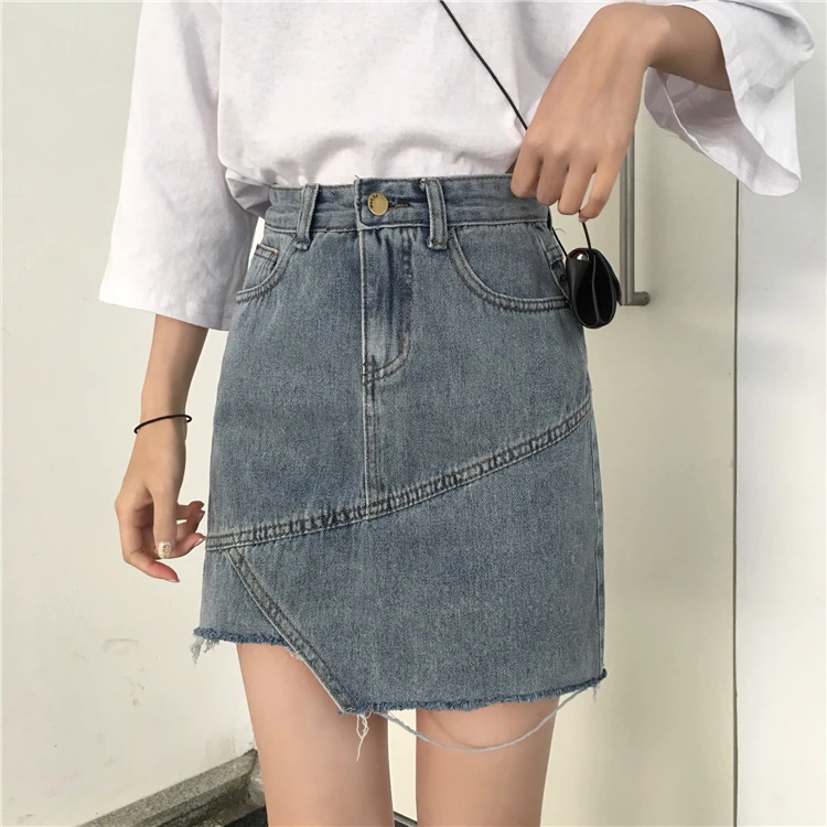 NORMOV нерегулярные разорванный край джинсовая юбка 2019 г. женские летние модное повседневное обтягивающее юбка высокой талией Мини-джинсовой