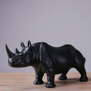 

Modern Home Decor Black Rhino Statues Resin Decorations Home Decor Accessories Gifts Geometric Resin Sculpture