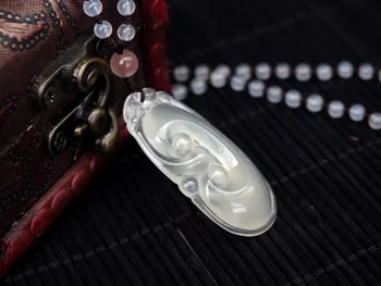 

Authentic pure natural jade Ruyi Pendant with Ice Flower Pendant Necklace