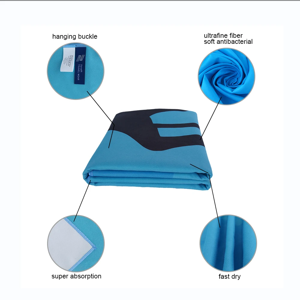 Climber Outdoor Microfiber Towel Bath Towels Swimming Quick Dry Sport Yoga Mat Camping Beach Ultralight Towel Blue Zipsoft