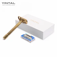YINTAL влажная Безопасная бритва для бритья длинная ручка медь K золотое покрытие версия бабочка открытые двойные Краевые бритвы 1 Бритва 10 лезвий