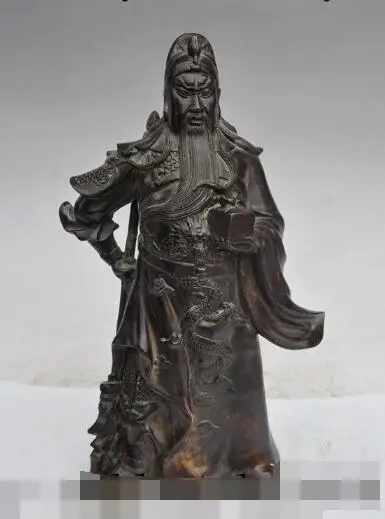 

S05802 11"china bronze Hold Broadsword Dragon guangong guan yu Warrior Generals Statue