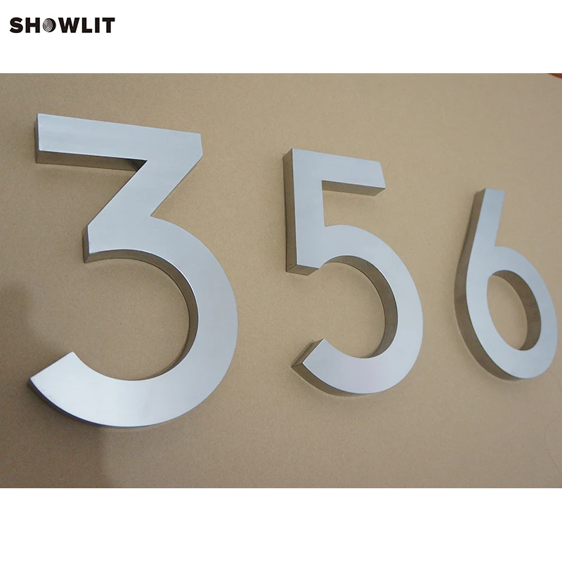 Sliver Color Brushed Stainless Steel Apartment Door Numbers Custom
