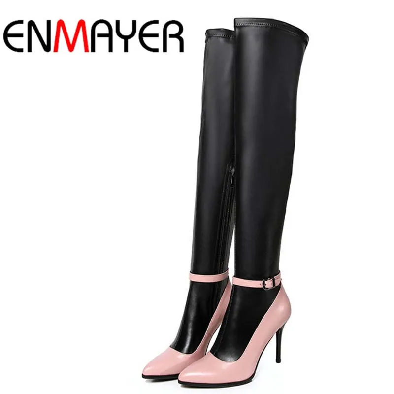 

ENMAYER New Fashion High Heels Women Boots High Quality  Knee High Boots Black Shoes Boots for Shoes Pointed Toe Platform Boots