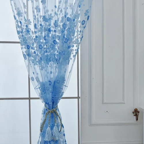 Стильные цветочные занавески s и тюль вуаль дверь окно занавеска драпировка панель отвесный шарф подзоры занавески s для гостиной - Цвет: Синий