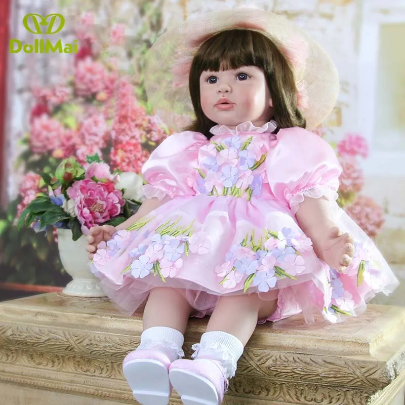 

60cm Silicone Reborn Baby Girl Doll Toy For Children Lovely 24" Vinyl Toddler Princess baby alive Doll With Hat Kid bebe Gift r